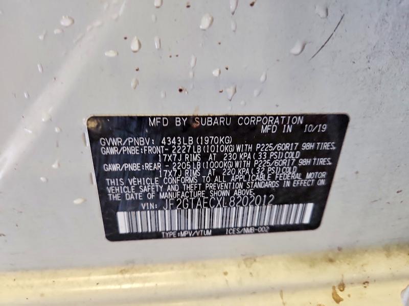 79073545 :رقم المزاد ، JF2GTAECXL8202012 vin ، 2020 Subaru Crosstrek مزاد بيع