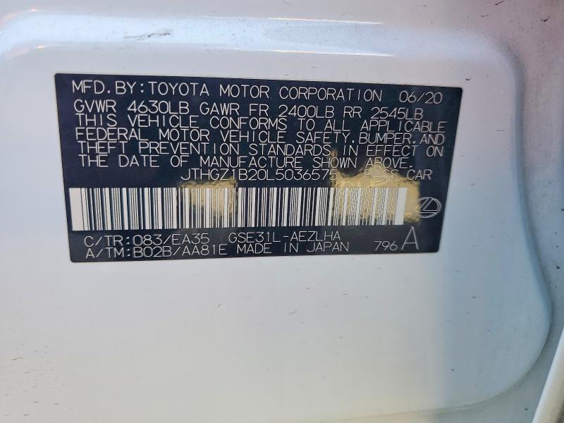 Aukcja sprzedaży 2020 Lexus Is 350, vin: JTHGZ1B20L5036575, numer aukcji: 78381605