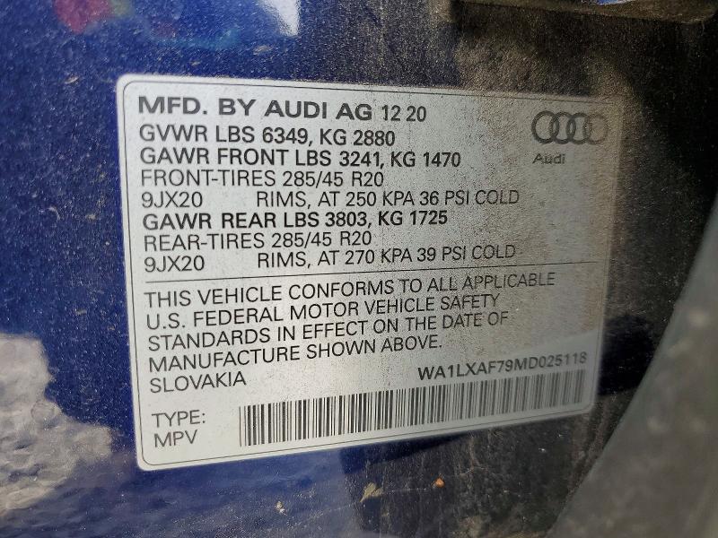 Aukcja sprzedaży 2021 Audi Q7, vin: WA1LXAF79MD025118, numer aukcji: 76902015