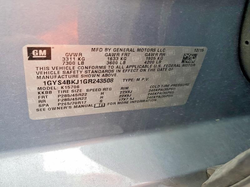 76839545 :رقم المزاد ، 1GYS4BKJ1GR243508 vin ، 2016 Cadillac Escalade L مزاد بيع