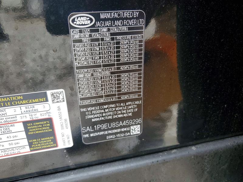 77721735 :رقم المزاد ، SAL1P9EU8SA459296 vin ، 2025 Land Rover Range Rover Sport مزاد بيع