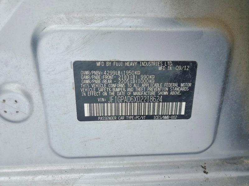 Продажа на аукционе авто 2013 Subaru Impreza Pr, vin: JF1GPAD6XD2218624, номер лота: 75170405