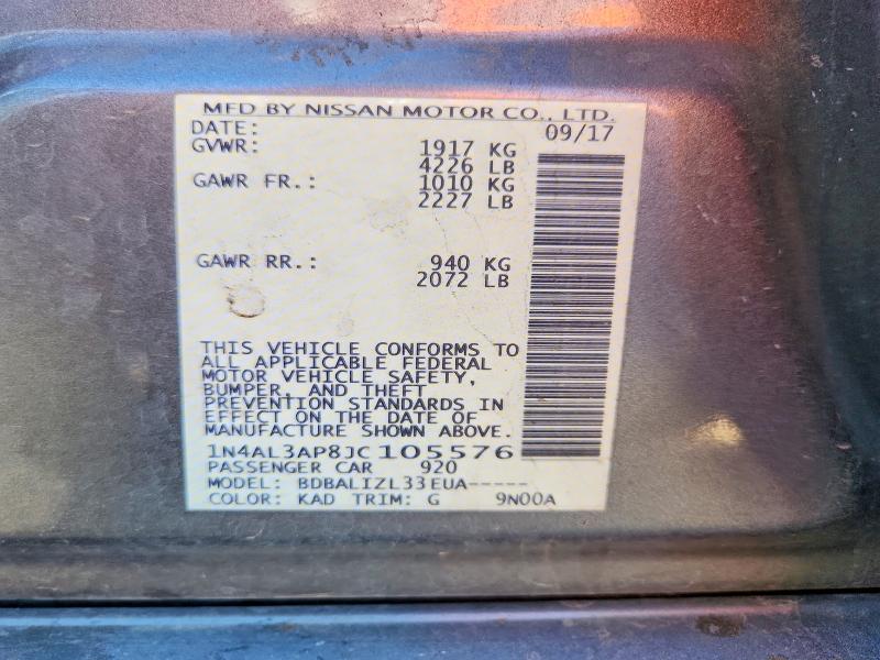 76653075 :رقم المزاد ، 1N4AL3AP8JC105576 vin ، 2018 Nissan Altima مزاد بيع