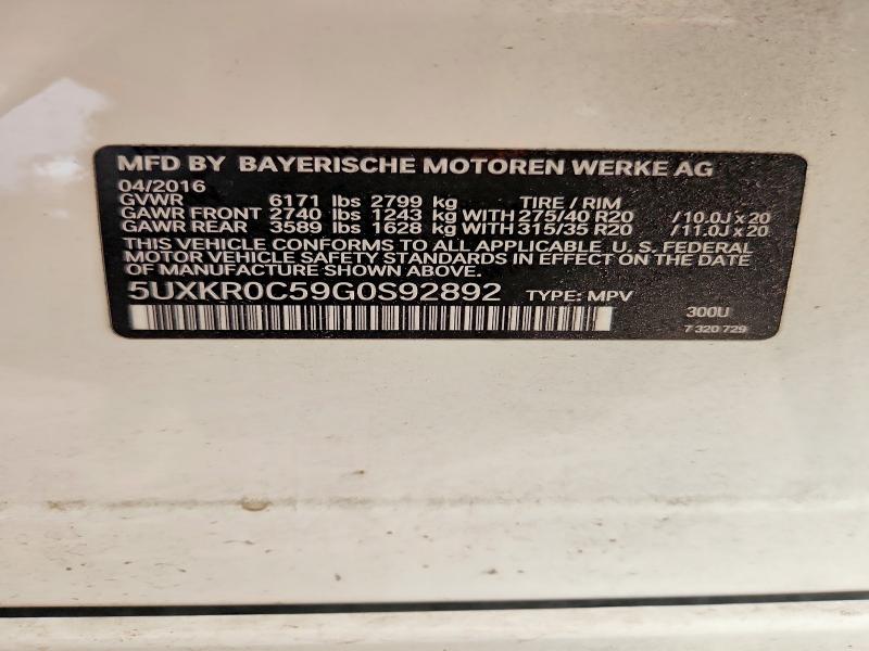 76783825 :رقم المزاد ، 5UXKR0C59G0S92892 vin ، 2016 Bmw X5 مزاد بيع