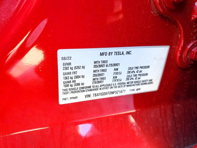 2022 Tesla Model Y მანქანა იყიდება აუქციონზე, vin: 7SAYGDEF0NF521671, აუქციონის ნომერი: 76216305