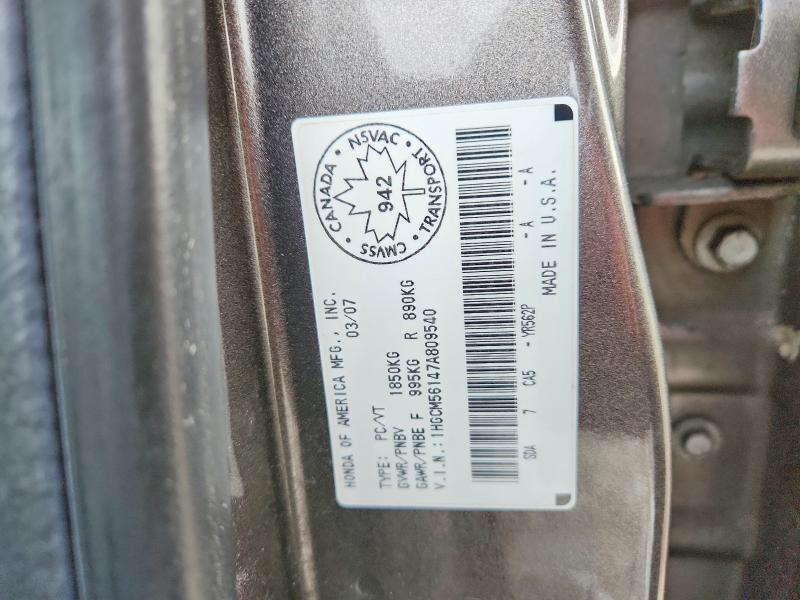 Продаж на аукціоні авто 2007 Honda Accord, vin: 1HGCM56147A809540, номер лоту: 76929935