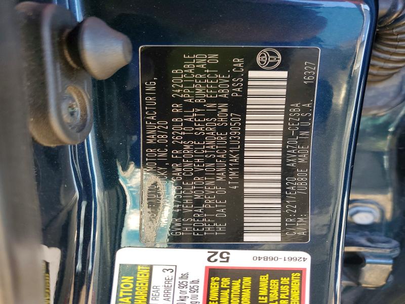 75887275 :رقم المزاد ، 4T1M11AK1LU390507 vin ، 2020 Toyota Camry مزاد بيع