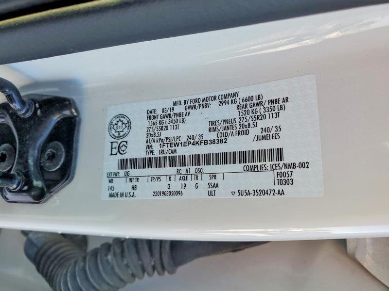 77500335 :رقم المزاد ، 1FTEW1EP4KFB38382 vin ، 2019 Ford F150 مزاد بيع