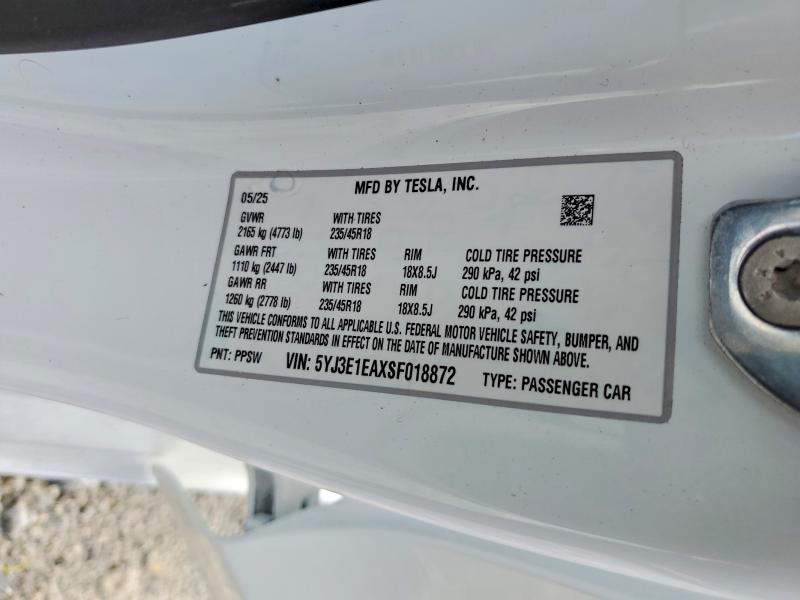 Продажа на аукционе авто 2025 Tesla Model 3, vin: 5YJ3E1EAXSF018872, номер лота: 77602185