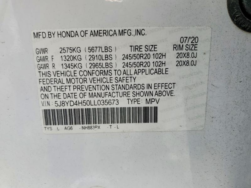 Aukcja sprzedaży 2020 Acura Mdx, vin: 5J8YD4H50LL035673, numer aukcji: 78451815