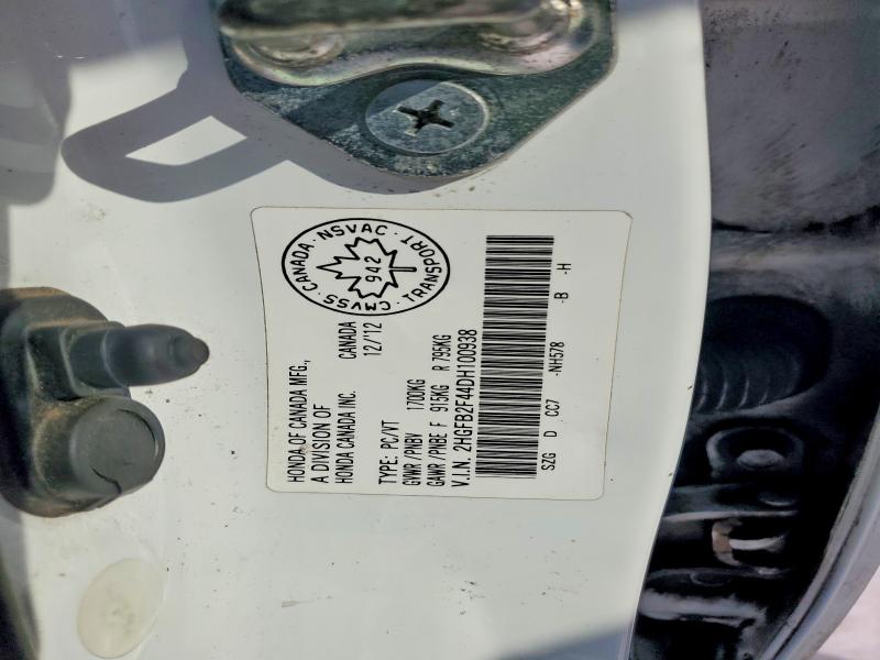 Продажа на аукционе авто 2013 Honda Civic, vin: 2HGFB2F44DH100938, номер лота: 78840605