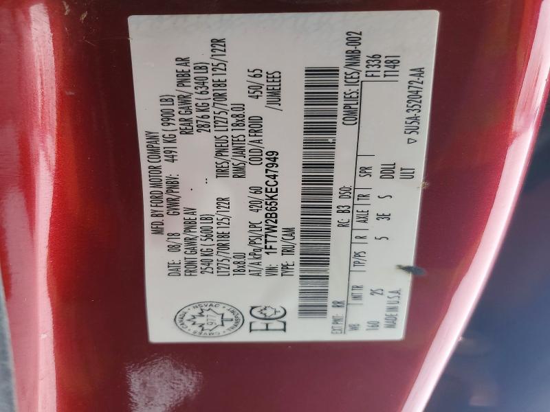 76151865 :رقم المزاد ، 1FT7W2B65KEC47949 vin ، 2019 Ford F250 Super مزاد بيع
