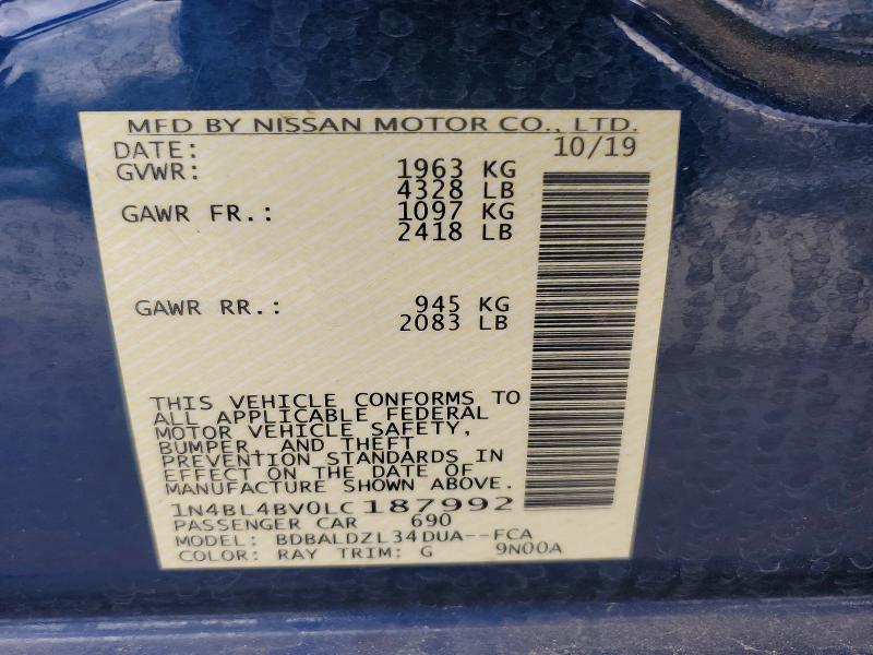 Продаж на аукціоні авто 2020 Nissan Altima, vin: 1N4BL4BV0LC187992, номер лоту: 79023605