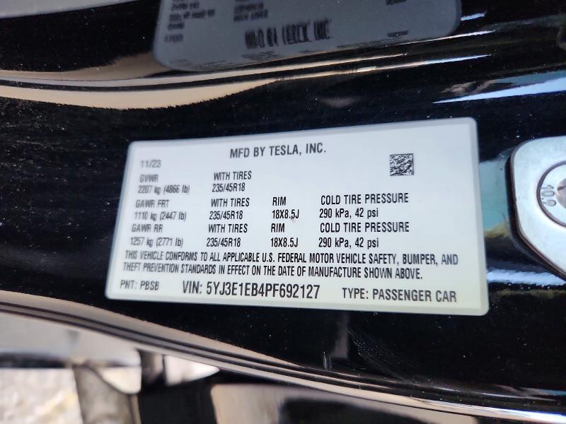 75468805 :رقم المزاد ، 5YJ3E1EB4PF692127 vin ، 2023 Tesla Model 3 مزاد بيع