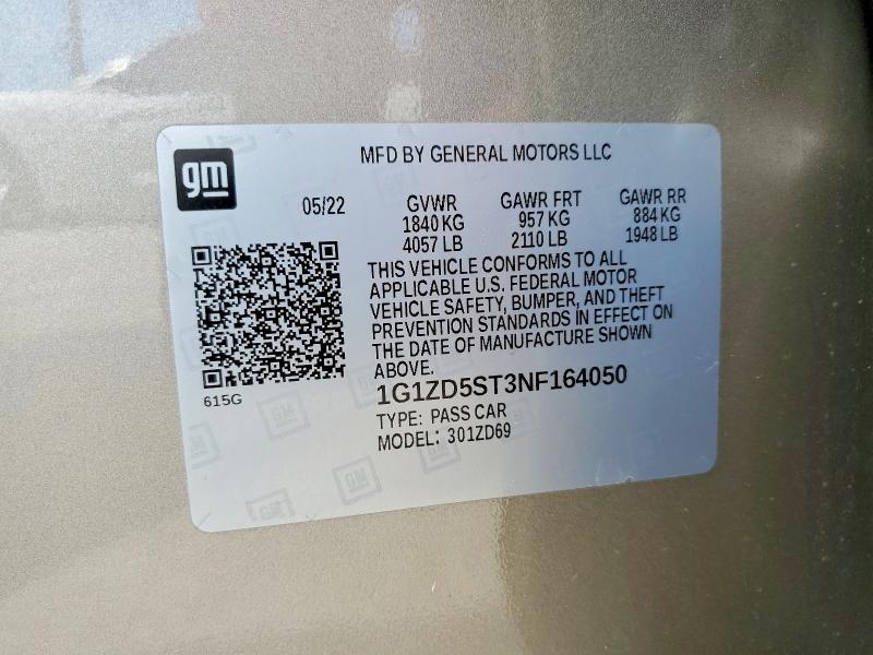 Aukcja sprzedaży 2022 Chevrolet Malibu, vin: 1G1ZD5ST3NF164050, numer aukcji: 76974705