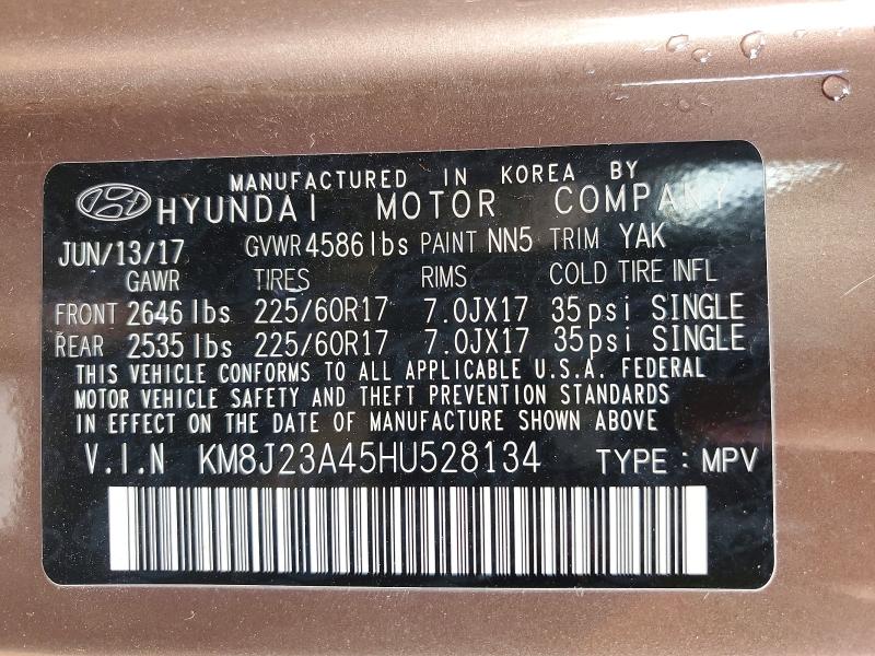 77981805 :رقم المزاد ، KM8J23A45HU528134 vin ، 2017 Hyundai Tucson مزاد بيع