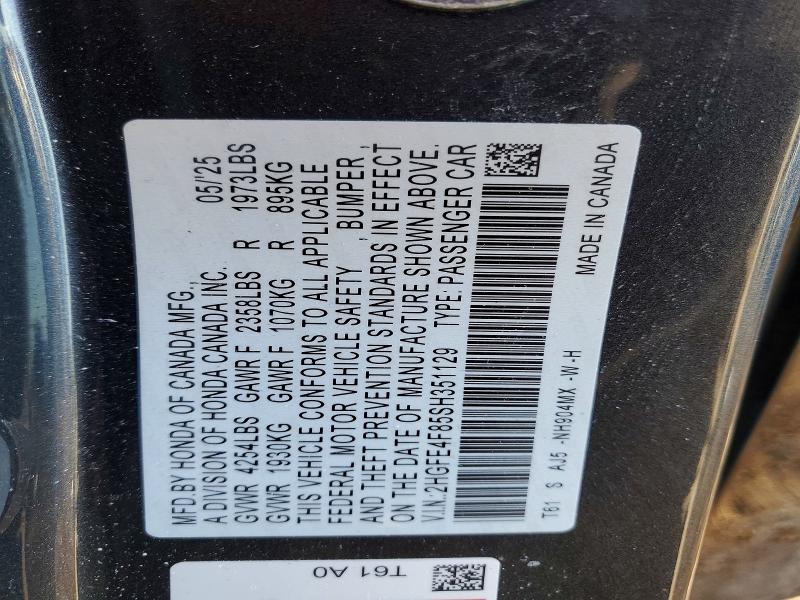 Aukcja sprzedaży 2025 Honda Civic, vin: 2HGFE4F85SH351129, numer aukcji: 78852925