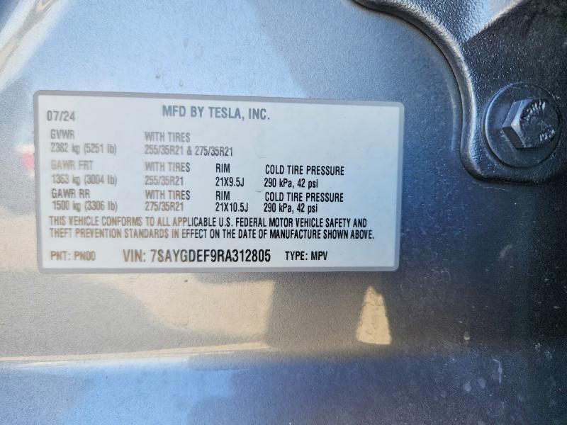 76358835 :رقم المزاد ، 7SAYGDEF9RA312805 vin ، 2024 Tesla Model Y مزاد بيع