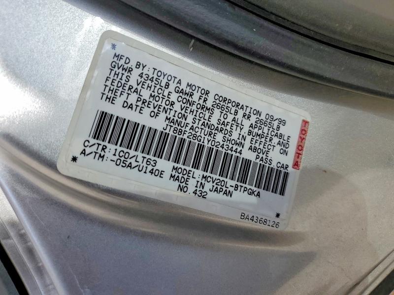 Продаж на аукціоні авто 2000 Lexus Es 300, vin: JT8BF28G1Y0243444, номер лоту: 78562325