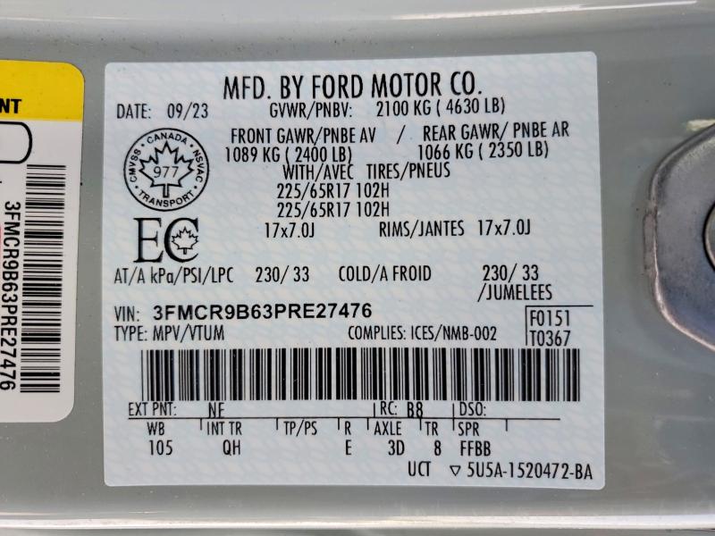 Aukcja sprzedaży 2023 Ford Bronco Sport, vin: 3FMCR9B63PRE27476, numer aukcji: 76997805