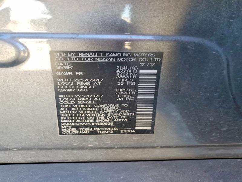 2018 Nissan Rogue მანქანა იყიდება აუქციონზე, vin: KNMAT2MV5JP539638, აუქციონის ნომერი: 76570815
