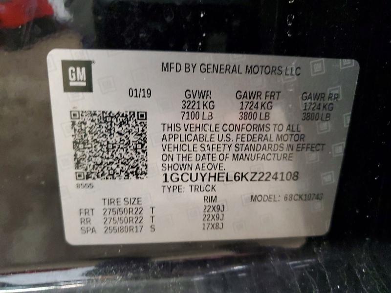 Продажа на аукционе авто 2019 Chevrolet Silverado, vin: 1GCUYHEL6KZ224108, номер лота: 76180265