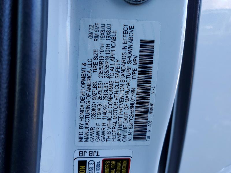 2022 Acura Rdx მანქანა იყიდება აუქციონზე, vin: 5J8TC2H58NL017684, აუქციონის ნომერი: 74287775