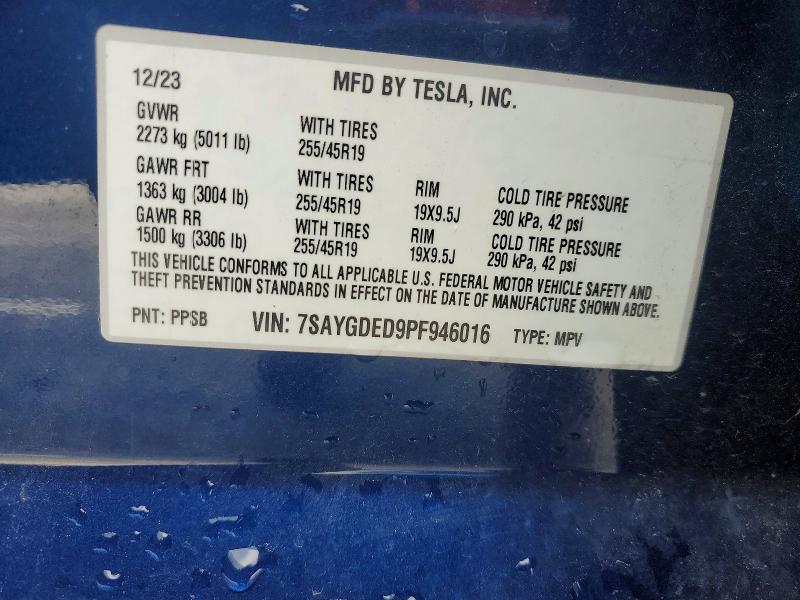 77127455 :رقم المزاد ، 7SAYGDED9PF946016 vin ، 2023 Tesla Model Y مزاد بيع