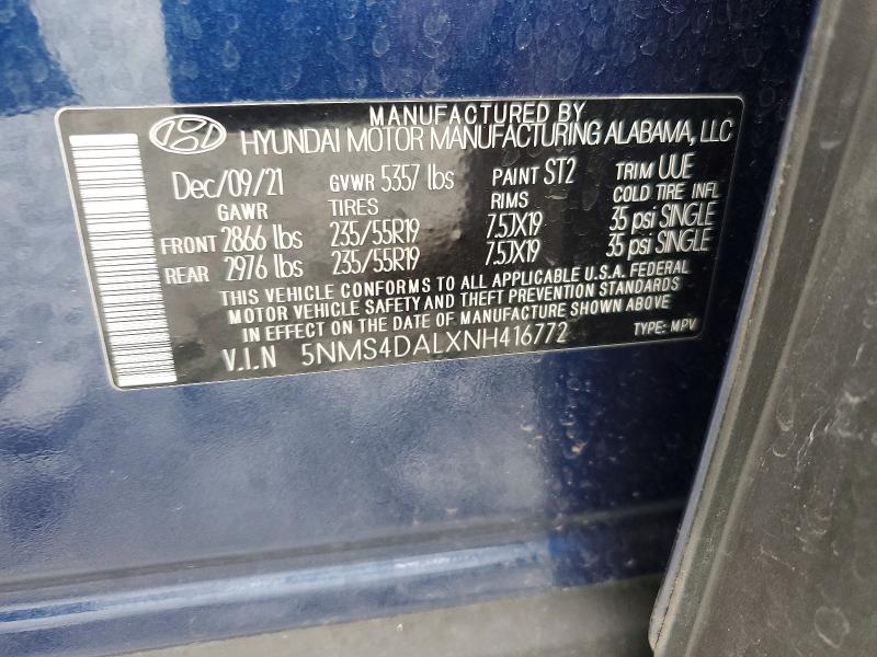 Продаж на аукціоні авто 2022 Hyundai Santa Fe, vin: 5NMS4DALXNH416772, номер лоту: 78776835