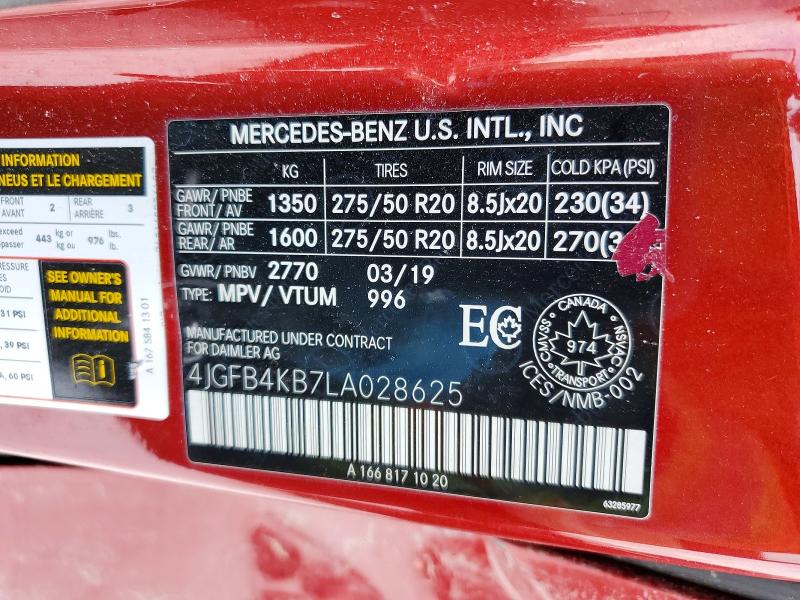 78991045 :رقم المزاد ، 4JGFB4KB7LA028625 vin ، 2020 Mercedes-benz Gle مزاد بيع