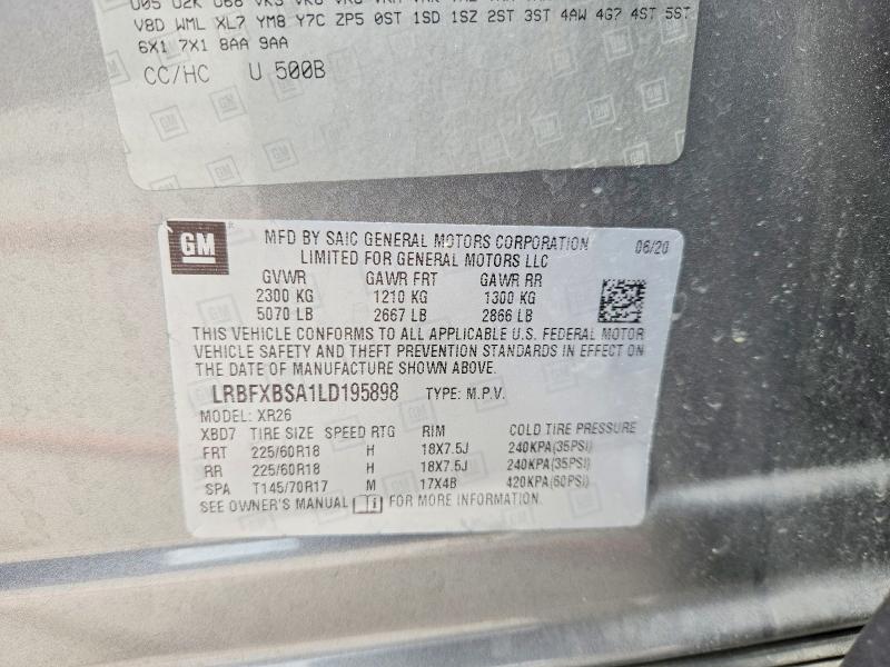 Продаж на аукціоні авто 2020 Buick Envision, vin: LRBFXBSA1LD195898, номер лоту: 78120675