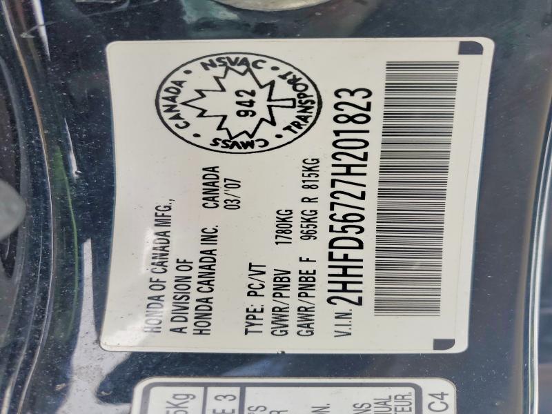Продажа на аукционе авто 2007 Acura Csx, vin: 2HHFD56727H201823, номер лота: 77477975
