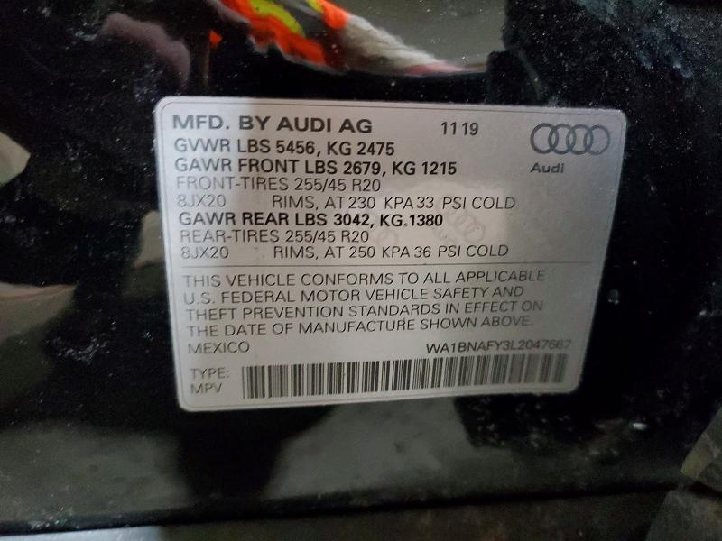 Продаж на аукціоні авто 2020 Audi Q5, vin: WA1BNAFY3L2047667, номер лоту: 77703175