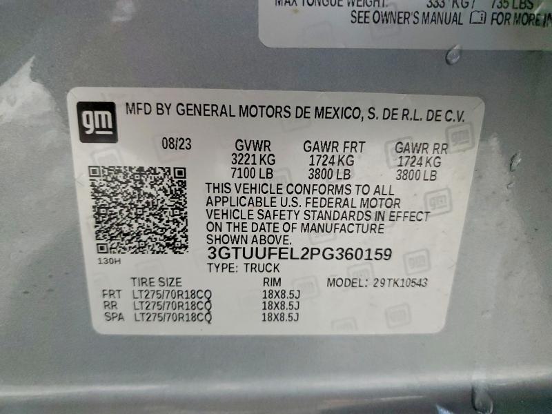 Aukcja sprzedaży 2023 Gmc Sierra, vin: 3GTUUFEL2PG360159, numer aukcji: 78801135