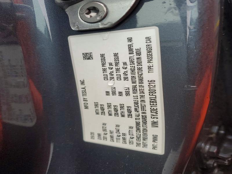 Продажа на аукционе авто 2020 Tesla Model 3, vin: 5YJ3E1EBXLF801216, номер лота: 78504315