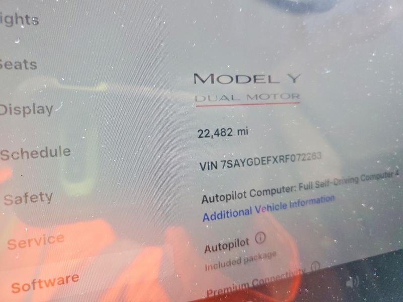 78185945 :رقم المزاد ، 7SAYGDEFXRF072263 vin ، 2024 Tesla Model Y مزاد بيع
