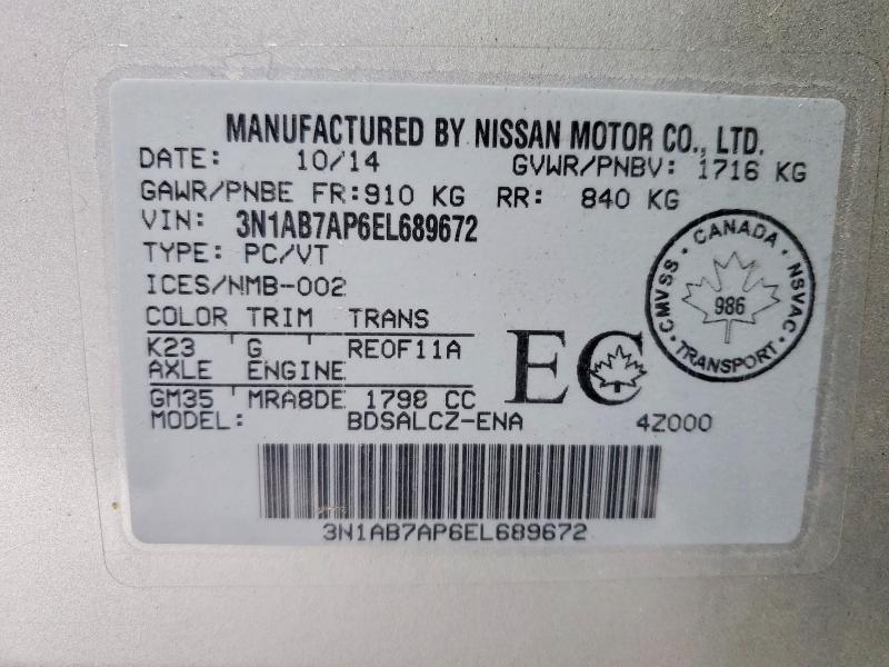 76040685 :رقم المزاد ، 3N1AB7AP6EL689672 vin ، 2014 Nissan Sentra مزاد بيع