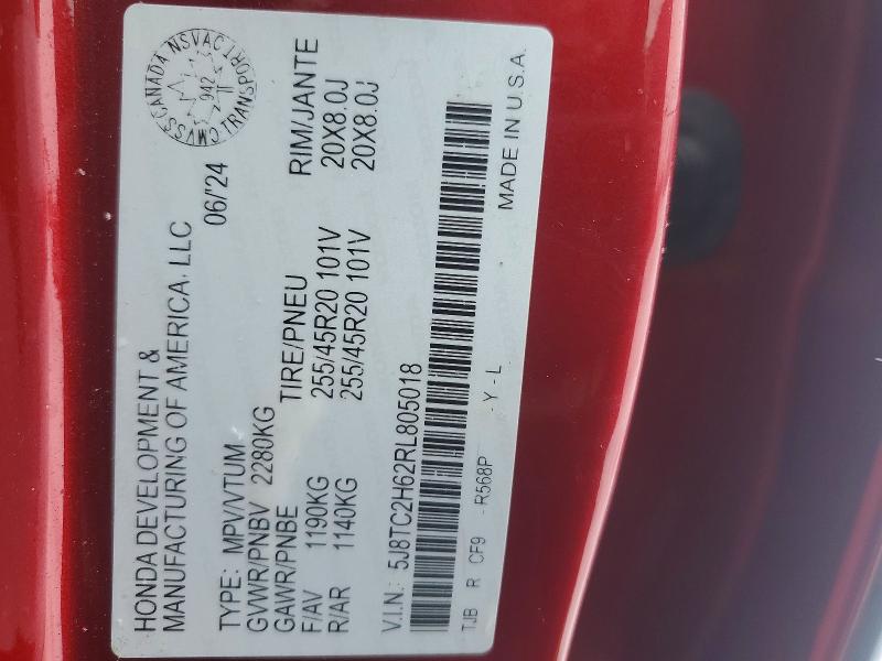 2024 Acura Rdx მანქანა იყიდება აუქციონზე, vin: 5J8TC2H62RL805018, აუქციონის ნომერი: 76793065
