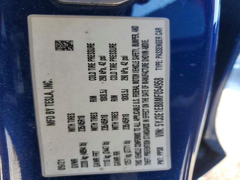 Продаж на аукціоні авто 2021 Tesla Model 3, vin: 5YJ3E1EB8MF054958, номер лоту: 77225505