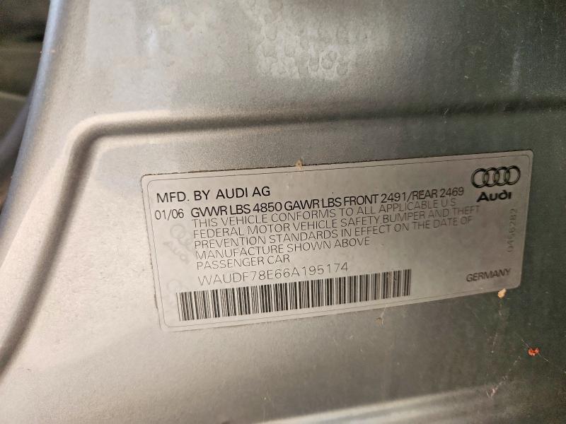 79413545 :رقم المزاد ، WAUDF78E66A195174 vin ، 2006 Audi A4 مزاد بيع