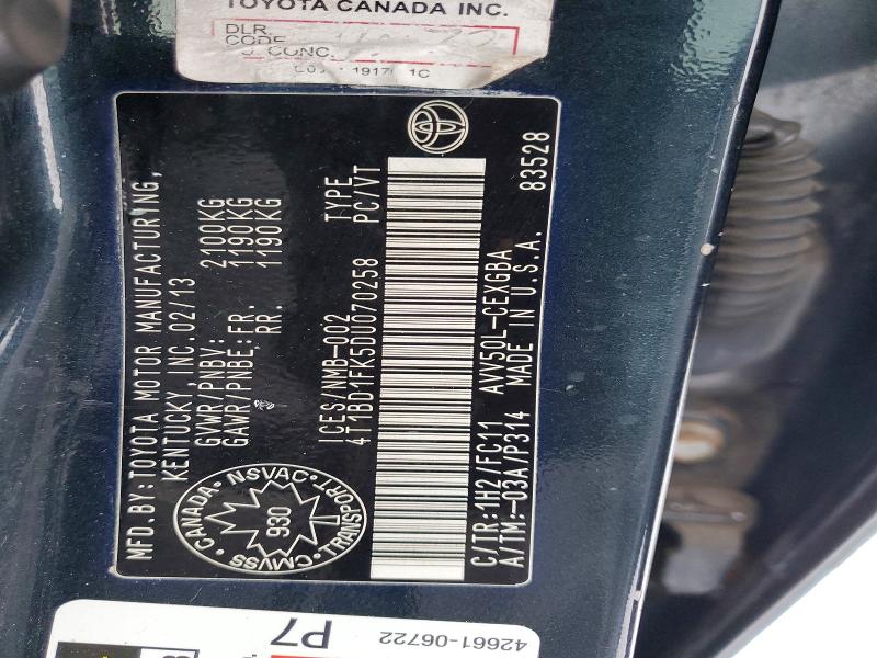 2013 Toyota Camry მანქანა იყიდება აუქციონზე, vin: 4T1BD1FK5DU070258, აუქციონის ნომერი: 74047455