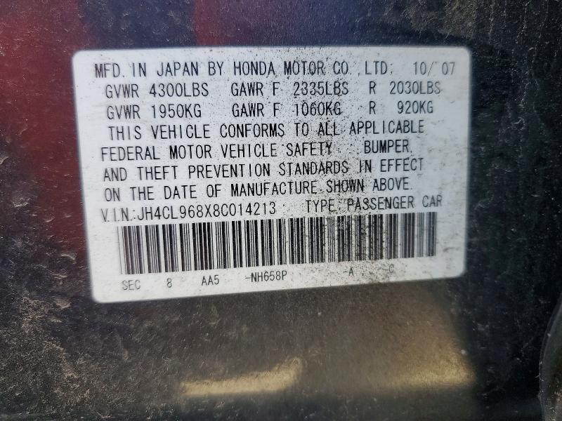 78649665 :رقم المزاد ، JH4CL968X8C014213 vin ، 2008 Acura Tsx مزاد بيع