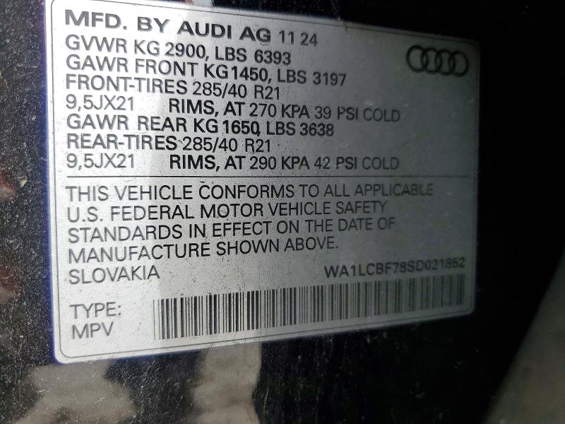 2025 Audi Q7 მანქანა იყიდება აუქციონზე, vin: WA1LCBF78SD021852, აუქციონის ნომერი: 77961305