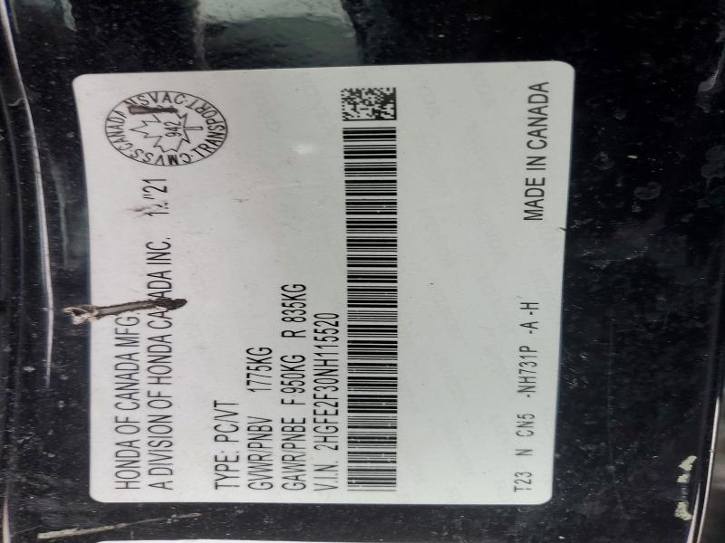 Продаж на аукціоні авто 2022 Honda Civic, vin: 2HGFE2F30NH115520, номер лоту: 77619015