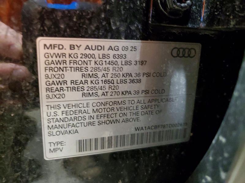 2026 Audi Q7 მანქანა იყიდება აუქციონზე, vin: WA1ACBF78TD002615, აუქციონის ნომერი: 77692845