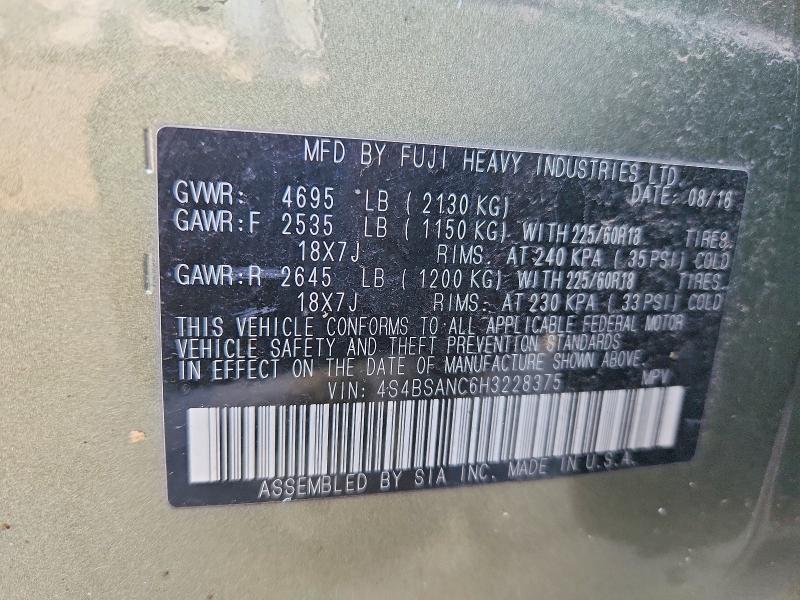 74906895 :رقم المزاد ، 4S4BSANC6H3228375 vin ، 2017 Subaru Outback 2. مزاد بيع
