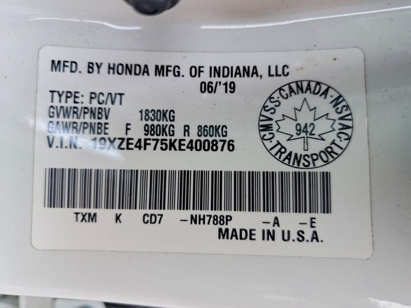 Aukcja sprzedaży 2019 Honda Insight, vin: 19XZE4F75KE400876, numer aukcji: 79395215