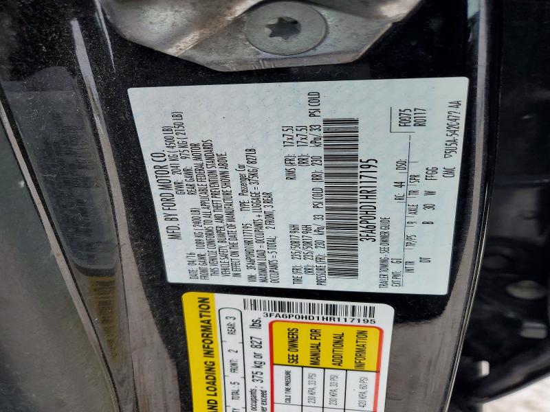 75851255 :رقم المزاد ، 3FA6P0HD1HR117195 vin ، 2017 Ford Fusion مزاد بيع