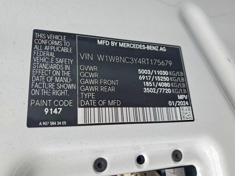 Продаж на аукціоні авто 2024 Mercedes Benz Sprinter, vin: W1W8NC3Y4RT175679, номер лоту: 77683405