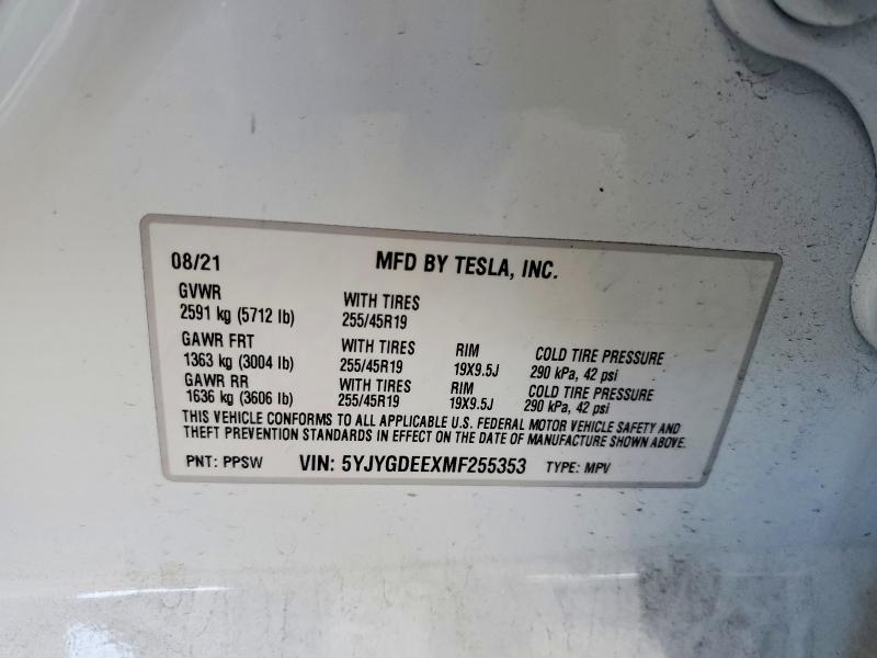 77594745 :رقم المزاد ، 5YJYGDEEXMF255353 vin ، 2021 Tesla Model Y مزاد بيع